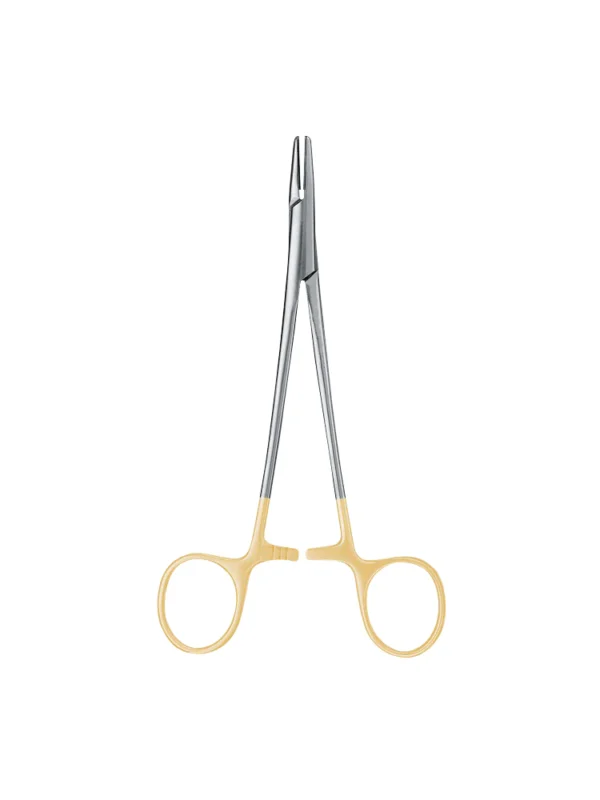 The Mayo Hegar Needle Holder, measuring 16 centimeters in length and equipped with Tungsten Carbide inserts, is a specialized surgical instrument that exemplifies precision, durability, and reliability in various medical procedures. Designed to securely hold needles during suturing and delicate tissue manipulation, this needle holder is an essential tool in the arsenal of surgeons and medical professionals. Its 16CM length strikes a balance between maneuverability and control, providing optimal reach and handling capabilities during surgical interventions. What sets this Mayo Hegar Needle Holder apart is its incorporation of Tungsten Carbide inserts. Tungsten Carbide is a high-performance material known for its exceptional hardness, wear resistance, and superior gripping capabilities. These inserts are meticulously integrated into the jaws of the needle holder, ensuring a firm and stable grip on the needle during procedures, which helps minimize the risk of slippage and ensures precise needle positioning. The ergonomic design of the Mayo Hegar Needle Holder enhances user comfort and control, reducing hand fatigue during prolonged surgical sessions. The instrument's smooth yet robust ratcheted mechanism enables easy and precise one-handed operation, allowing surgeons to focus on their delicate work with confidence. Crafted from premium-quality materials, including stainless steel and Tungsten Carbide, this needle holder is designed to withstand the demands of regular use and can be effectively sterilized without compromising its integrity. Its resistance to corrosion ensures longevity, making it a reliable companion for numerous surgeries. Ideal for a wide range of surgical procedures, from general surgery to specialties like orthopedics, gynecology, and more, the Mayo Hegar Needle Holder with Tungsten Carbide inserts remains a preferred choice among medical professionals. Its precision-engineered construction, coupled with the exceptional properties of Tungsten Carbide, underscores its reputation as a top-tier surgical instrument, contributing to successful patient outcomes and overall procedural efficiency.